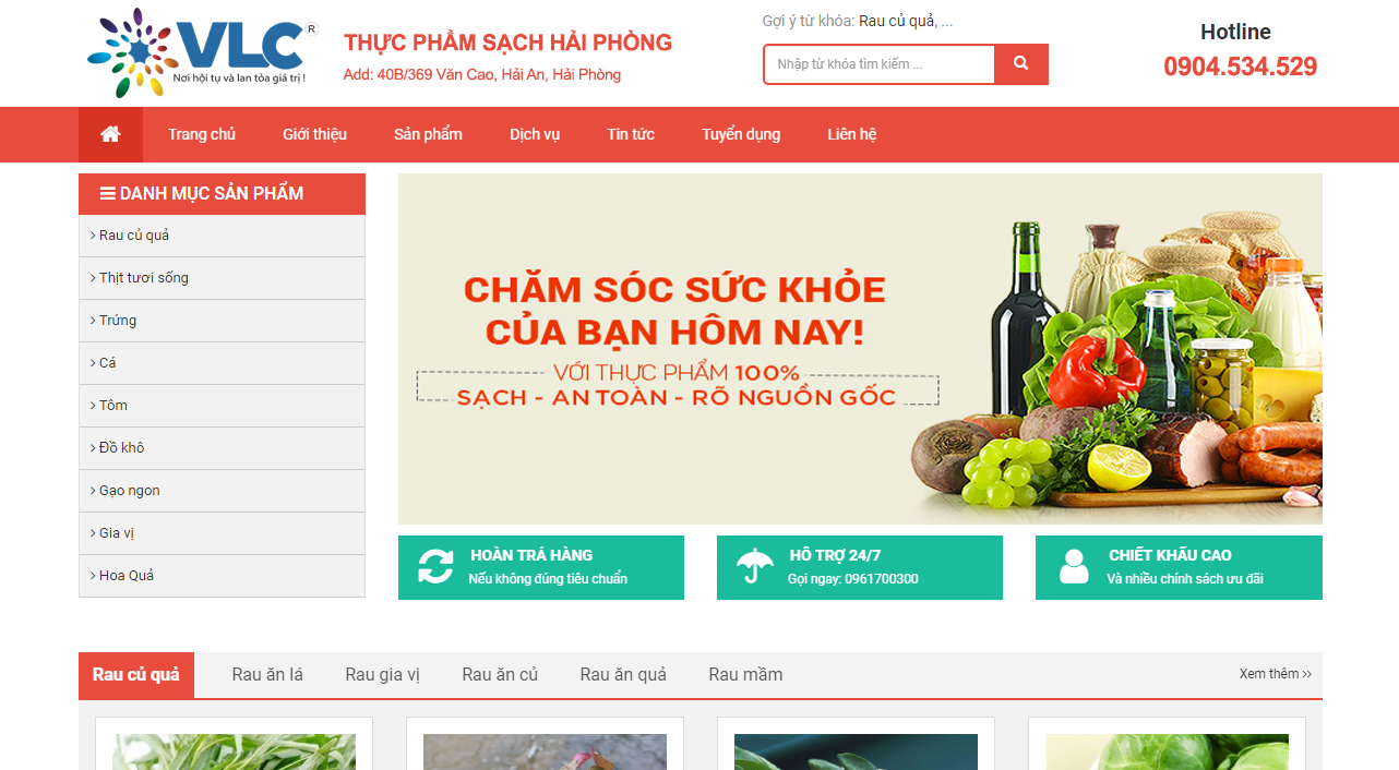 Mẫu website bán thực phẩm sạch
