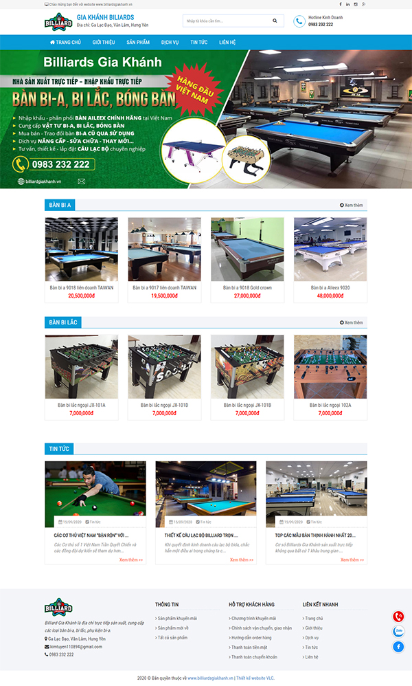 Thiết kế website Billiards Gia Khánh Hưng Yên