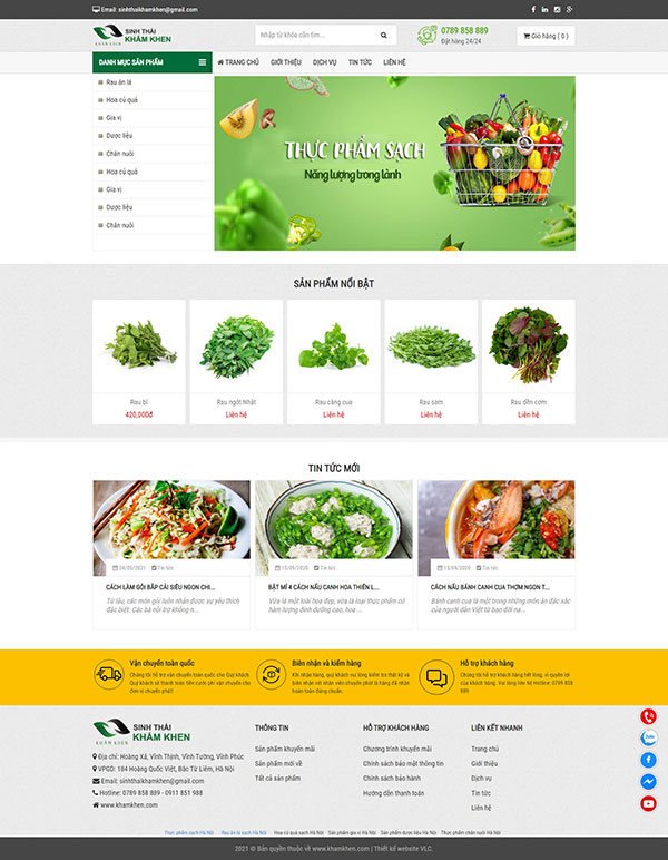 Thiết kế website nhà cung cấp thực phẩm sạch tại Hà Nội